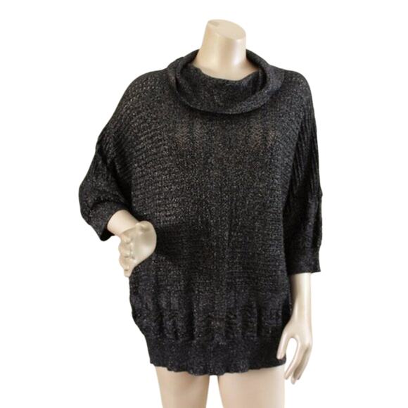 Ribbed Black Shimmery Cowl Neck Dolman Sleeve Sweater Plus Size 2X - Picture 1 of 5